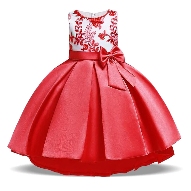 Summer Princess Dress For Girls Children Birthday Wedding Gown Bow Embroidered Trailing Kids Girl Party Bridesmaid Dresses
