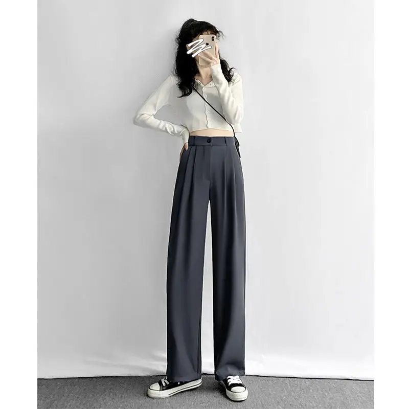 Summer Women's Suit Pants 2023 Aesthetic Straight Grey Elegant