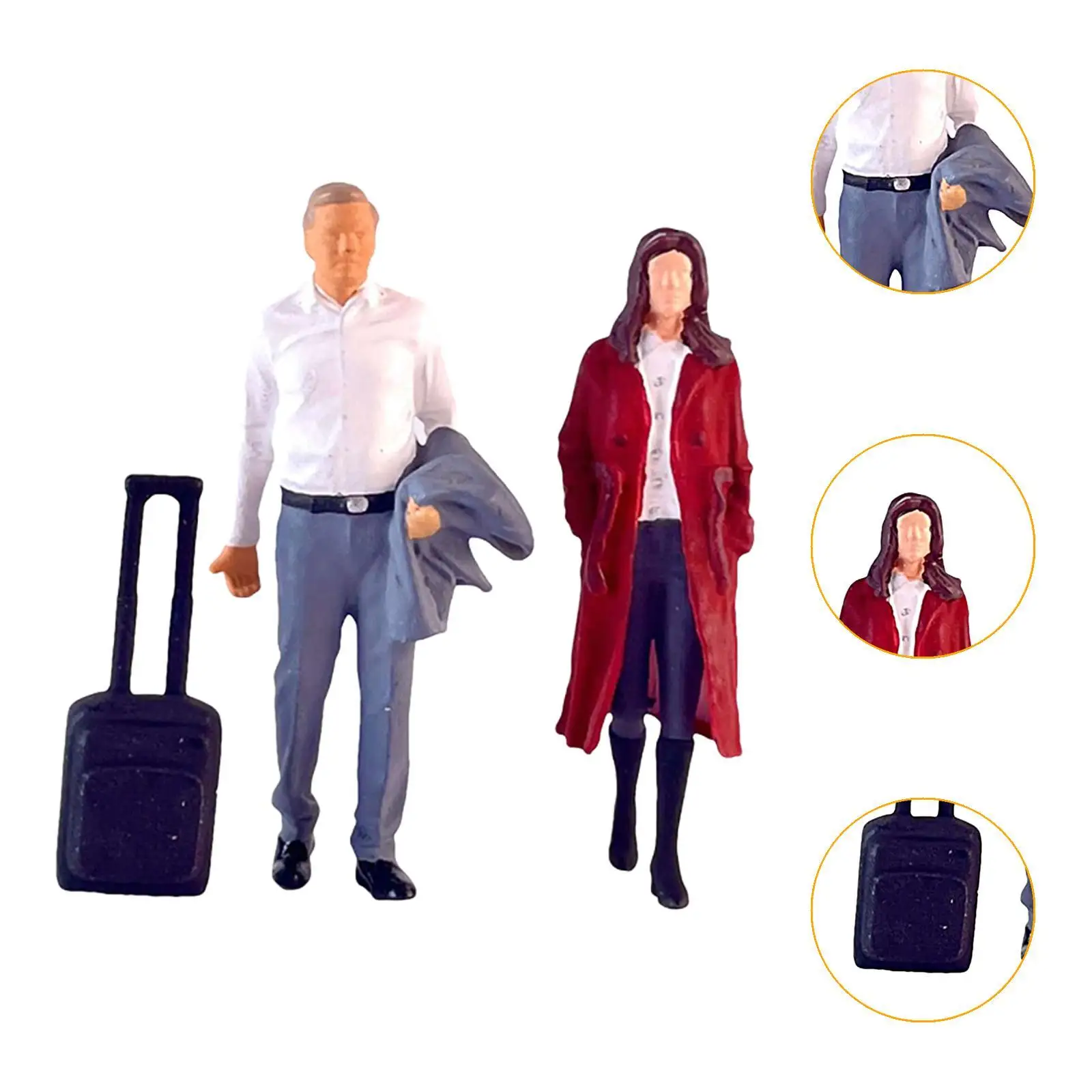 2Pcs 1/64 Women and Men Figures with Suitcase Model Sand Table Layout Decoration Collections S Gauge Resin Figurines Decor