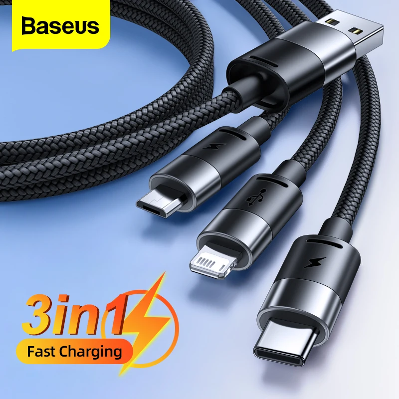 Baseus3in1USBCableFastChargingforiPhone141312ProMax35A