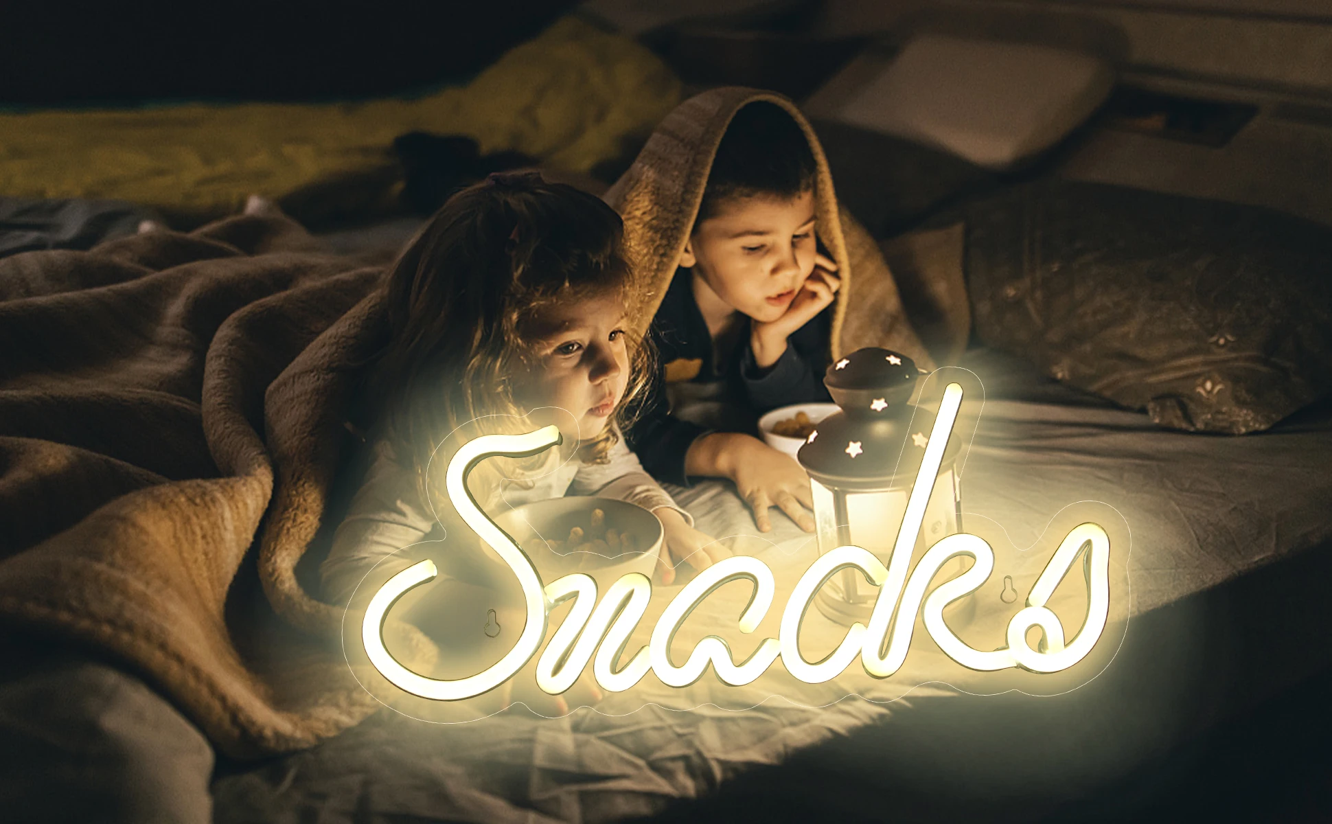 para Quarto Crianças Snacks LED Light Sign