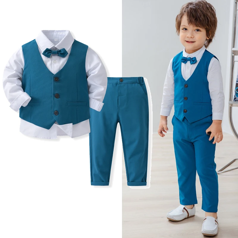 

Kids Clothes Boys Solid Formal Outfits 1-5 Years Children Wedding Party Clothes Spring Fall 2023 Fashion Birthday Cotton Suite