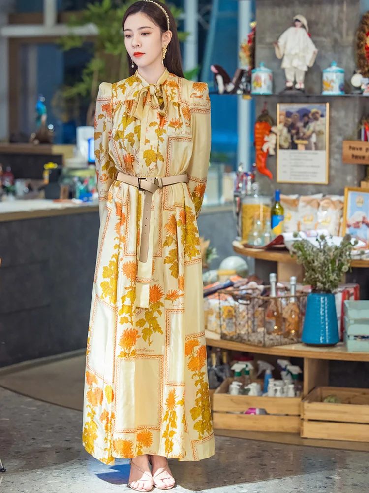 

Designer New Women's Elegant Party Dress High Quality Print Evening Long Dress Formal Occasion Casual Fashion French Vintage