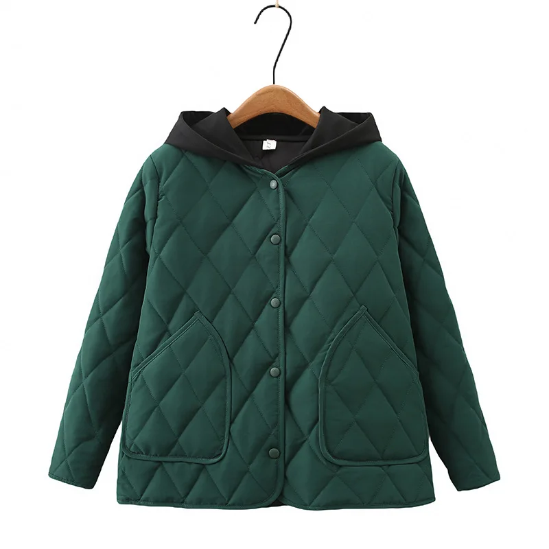Hooded Argyle Thin Parkas Women Autumn Winter 2023 Plus Size Casual Clothing Senior Padded Coat Thermal Wadded Jacket T90 607