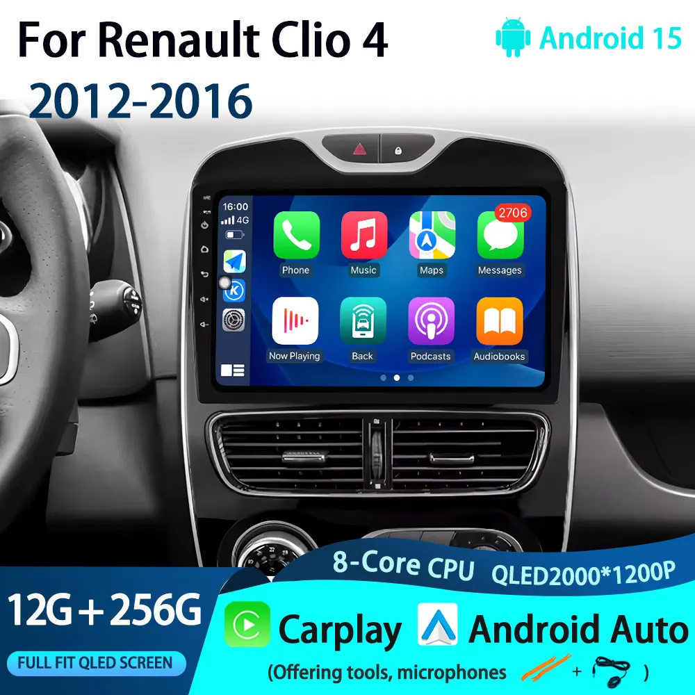 Para Renault Clio 4 2012-2016 Carplay Radio de coche reproductor de vídeo Multimedia Android 15 Auto WIFI navegación GPS DSP estéreo BT herramientas 1