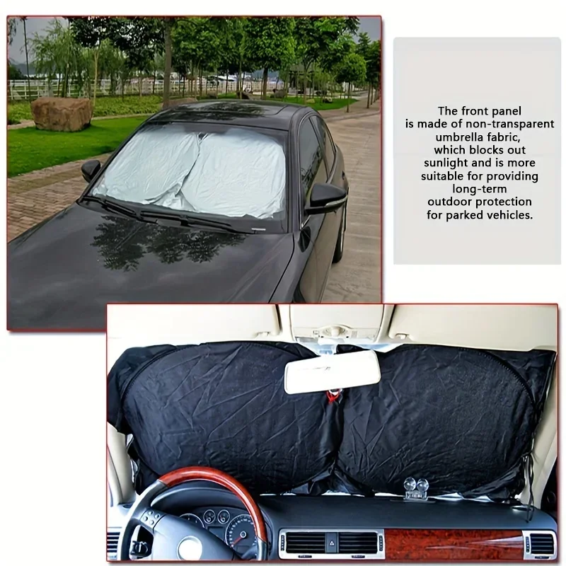 Front Windshield Sunshade Cover with Buckle Closure, Silver-Coated Double Ring Design Polyester Material for Car Sun Protection