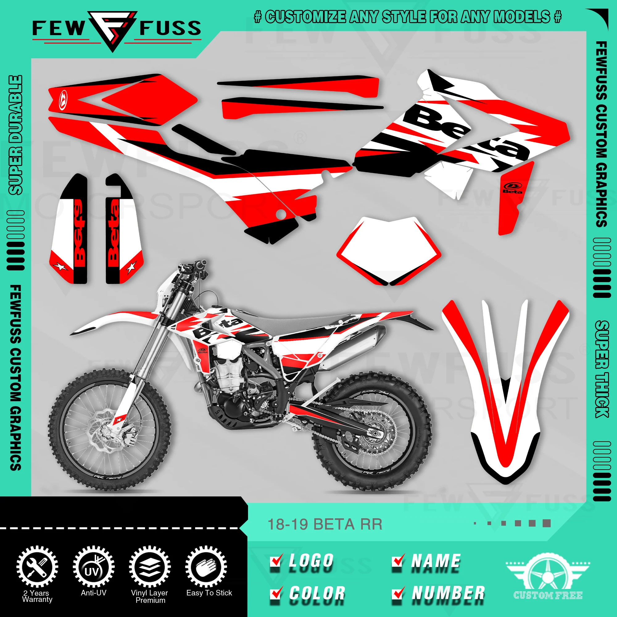 

FEWFUSS Custom Team Graphic Decal & Sticker Kit For BETA 2018 2019 RR RR-S 125 200 250 300RR 350 390 430 480 RR-S RX 010