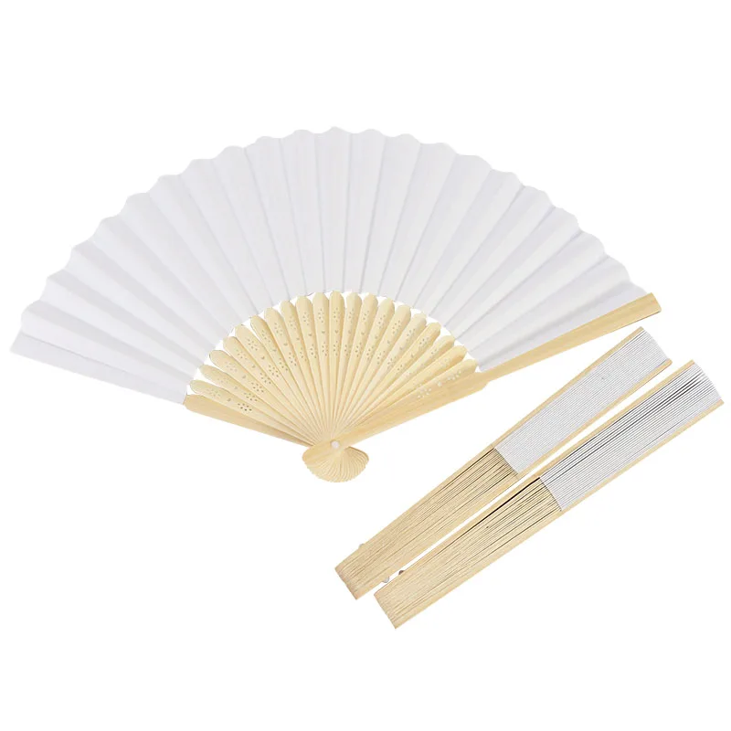 Blank Folding Fan,DIY Paper Fan Hand Held Paper Fans Bamboo Folding Fans  Handheld Folded Fan for Church Wedding Gift, Party Decoration, (with  Brushes