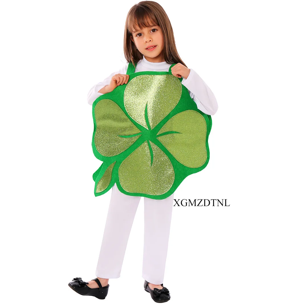 

2024 Irish St. Patrick's Day Children Green Shamrocks Cosplay Costume School Festival Party Cute Stage Performance Cos Props