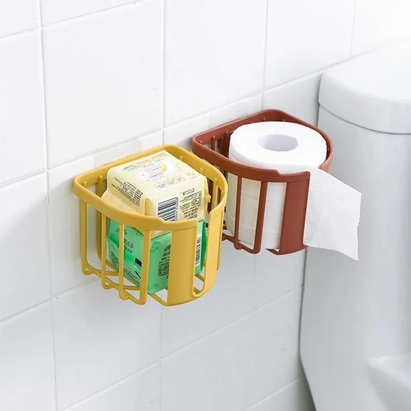 Punch-Free toilet paper holder bathroom kitchen tissue box wall-mounted sticky paper storage box