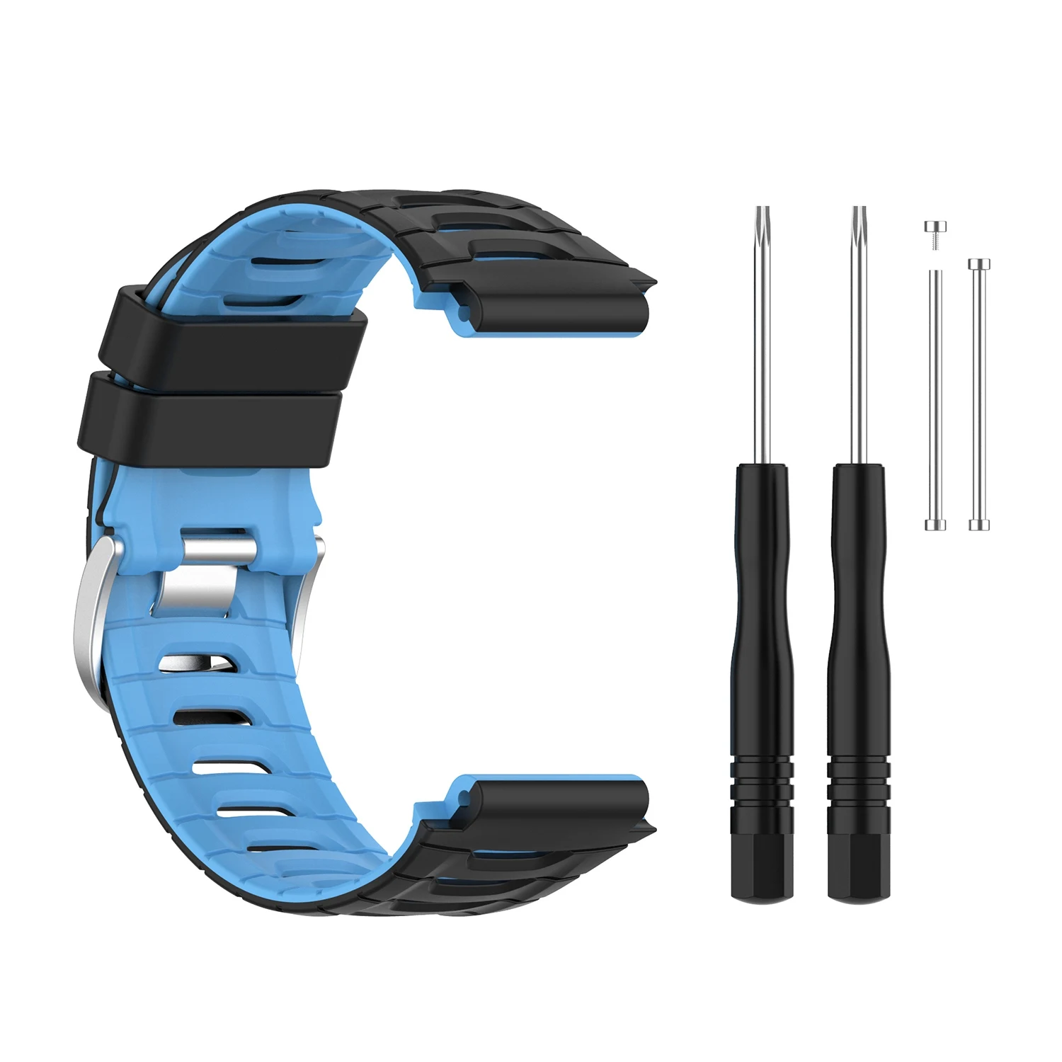 

Ремешок силиконовый для наручных часов, сменный Браслет для Garmins Forerunner 920XT с серебром + Универсальный нож, черный + синий