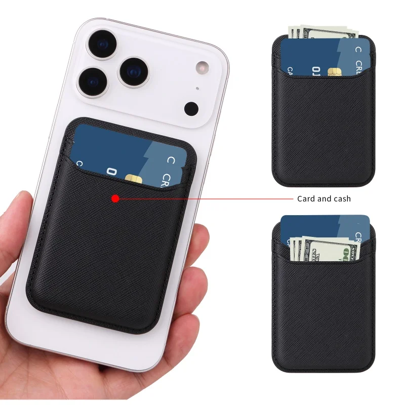 Premium Magnetic Leather Card Holder Case with Dual Card Slots and Carbon Fiber Design