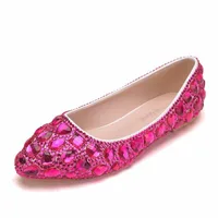 Girl Pink Rose Rhinestone Shoes Pointy Plus Size Flat Crystal Wedding Dress Bridesmaid Flat Shoes Women 1