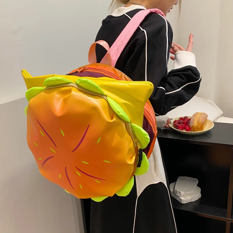 

Cute Plush Bag Female Backpack Girl Fashion Mini Creative Knapsack Personality Funny Large Capacity Hamburger Plush Packsack