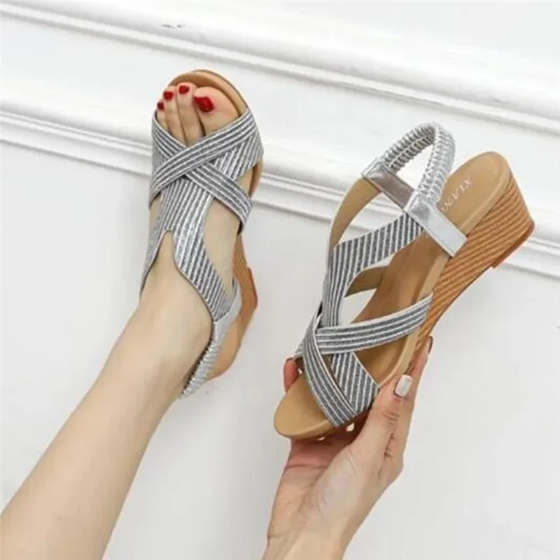 TIMETANGSummer Bohemia Wedge Sandals Women Shoes For Woman Casual Elegant Party Gladiator Shiny Ladies Sandles Sandalias Comfort