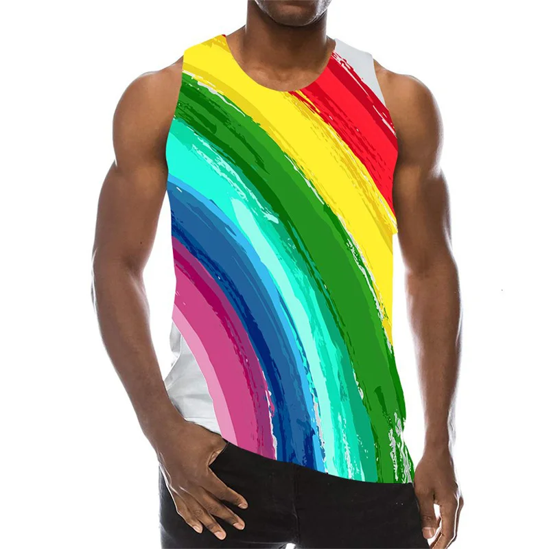 

Мужская Радужная майка с 3D рисунком, Женская разноцветная футболка для спортзала, фитнеса