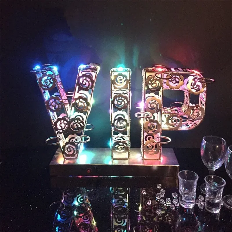 Rechargeable Luminous Light Up VIP Shaped LED Cocktail Tray Wine Glass Cup Holder for Bar Disco Party Decorations Supplies