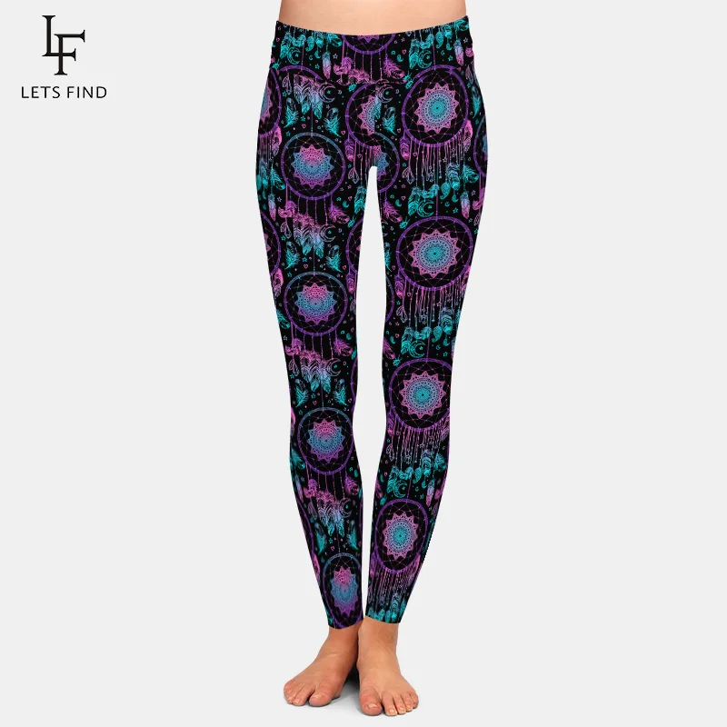 New Black Dreamcatcher Digital Print Leggings Fashion High Waist 220gsm Double Side Brushed Milk Silk  Women Pants