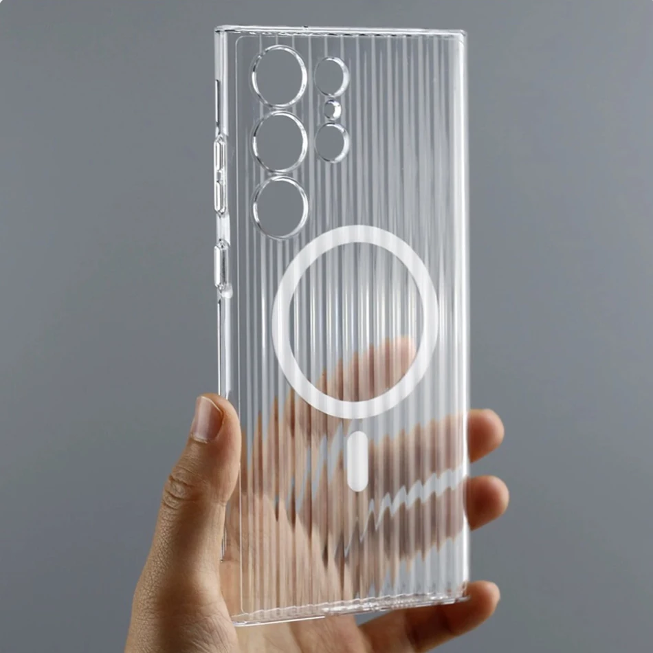 حافظة لاسلكية فاخرة بنمط مموج شفافة صلبة لهاتف Mag...