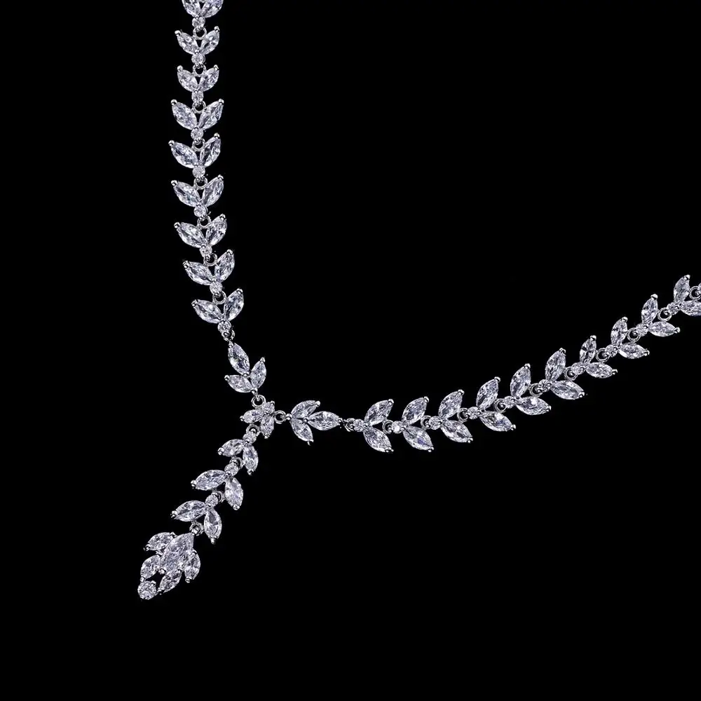Full 5A Cubic Zirconia Wheat Design Bridal Wedding Necklace Earring Set Top Quality Women Prom Party Jewelry Sets CN10145