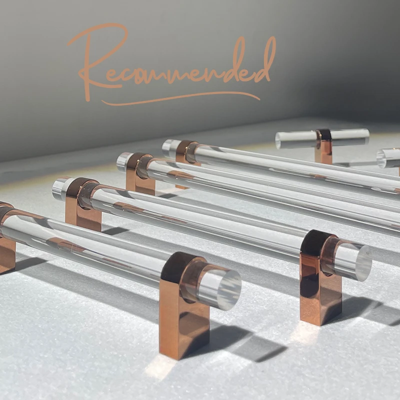 Acrylic + Rose Gold Solid Brass Knob for Furniture Handles and Knobs Kitchen Doors Cabinet Drawer In Funiture Pulls