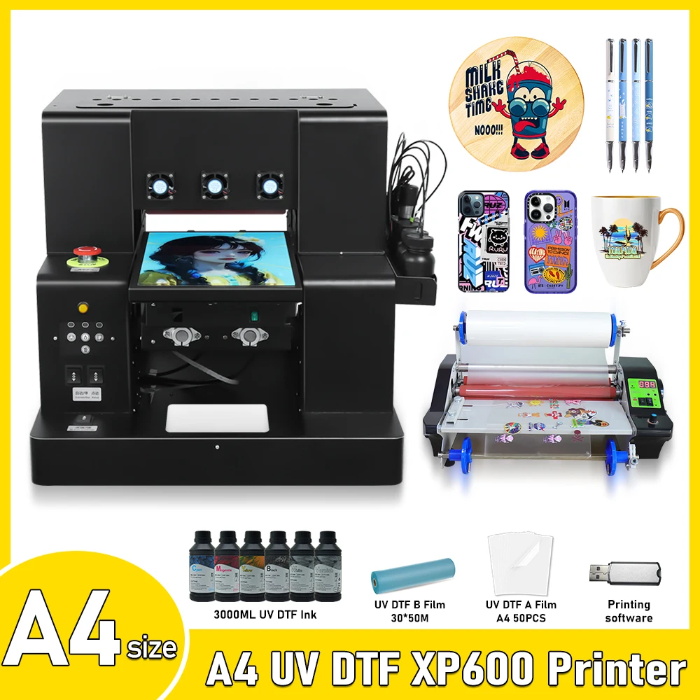 Stampante A4 Uv Dtf Per Epson Xp600 Uv Dtf Sticker Printing Machine Uv Impresora Flatbed Uv Printer Per Bottiglia Legno Metallo Acrilico