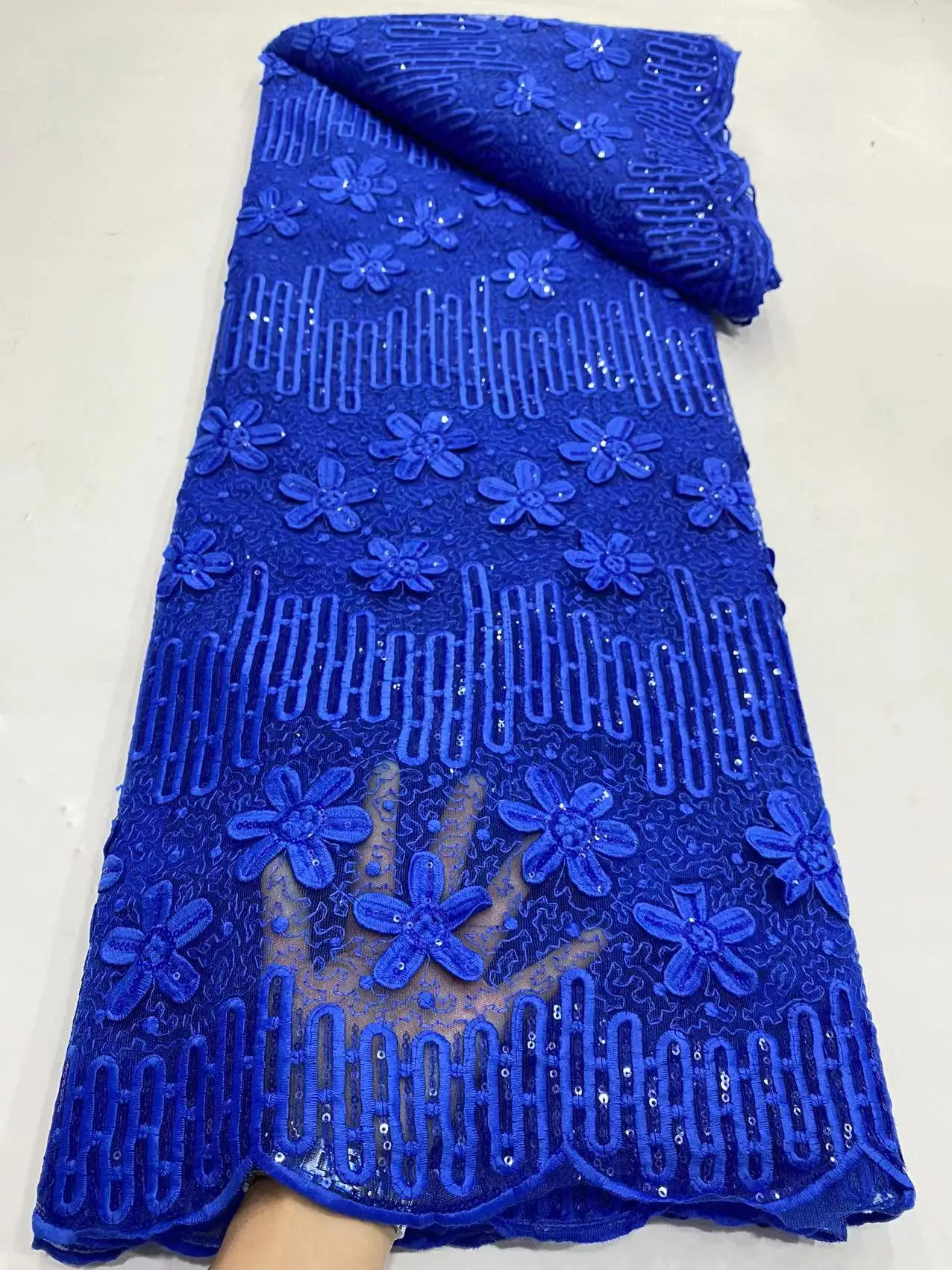 

Latest Swiss Royal Blue Milk Silk Tulle Lace 2022 African High Quality Sequins Applique Fabric Nigeria For Evening Party Dress