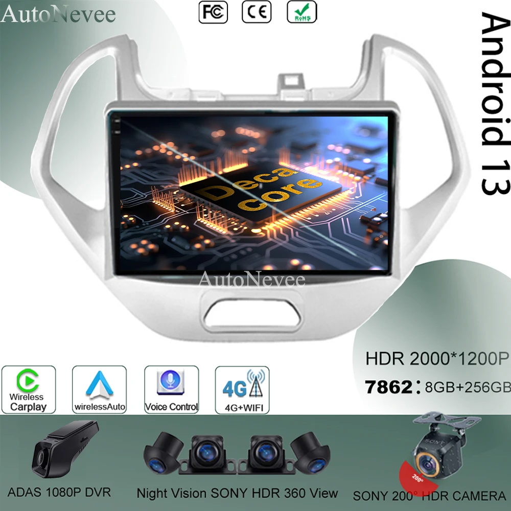 

Android 13 For Ford FIGO KA 2015 - 2020 Car Multimedia Player GPS Stereo Radio Navigation Dash Cam HDR QLED Screen No 2Din DVD