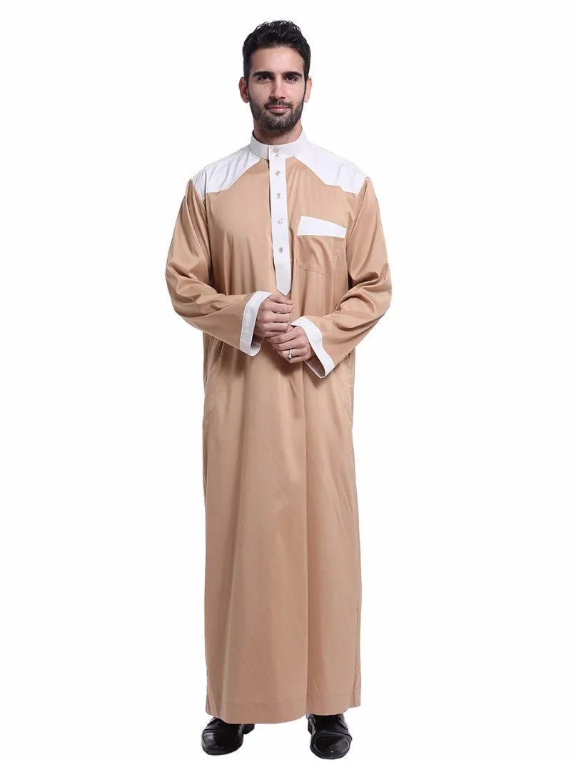 Autumn Muslim Men Jubba Thobe Long Dress Kimono Long Robe Saudi Musulman Stand Collar Abaya Caftan Islam Dubai Arab Long Dresses