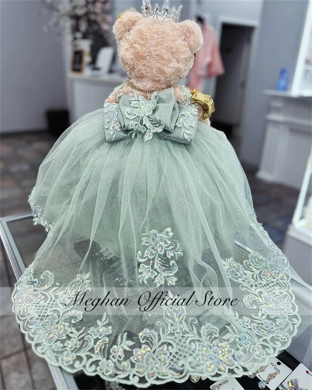 Off The Shoulder Link For Personalized Quinceanera Teddy Bear Dress Exquisite Tiered Appliques Customized Green