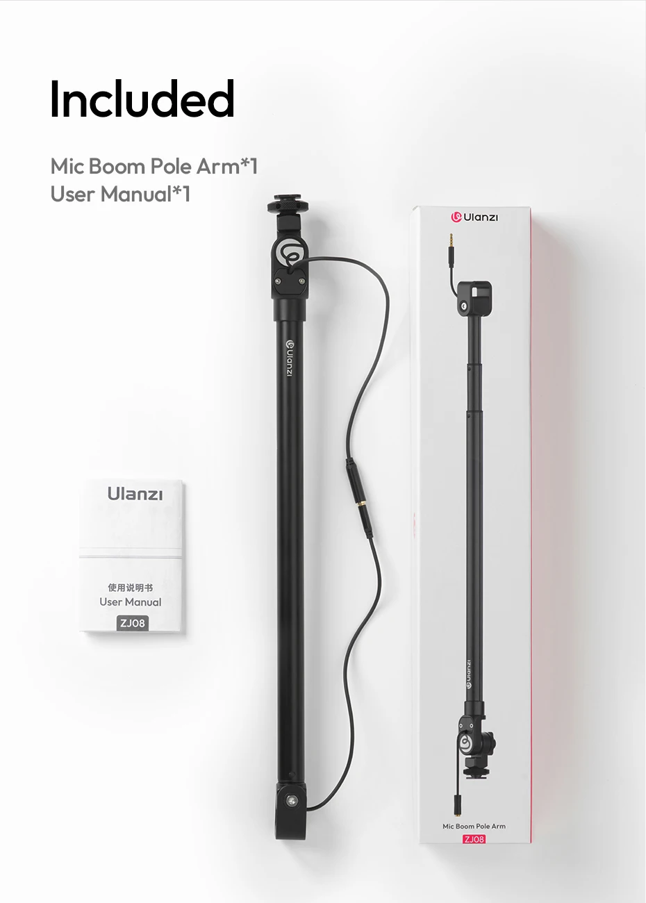 Mic Boom Pole Arm Microphone Stand 1M with Dual Cold Shoe Mount for DSLR Camcord