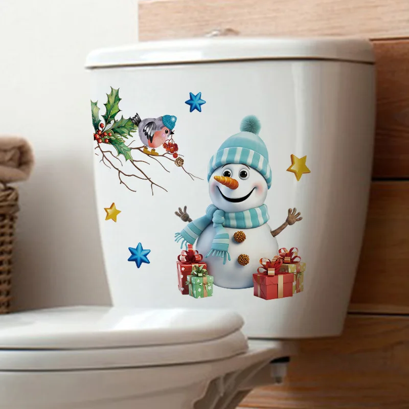 Christmas Snowman Decorative Stickers for Toilet Lids Water Tanks & Walls Self-Adhesive PVC Cute Snowman Decal Christmas Gift