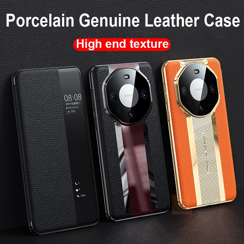 

Genuine Leather Case For Huawei Mate 60 Pro Porcelain Flip Phone Case For Huawei Mate 60 Pro Mate60 Cover Bumper Shell