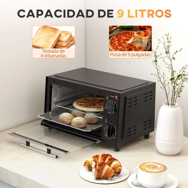 Mini forno elettrico HOMCOM 9L 50W con timer nero a temperatura regolabile 4