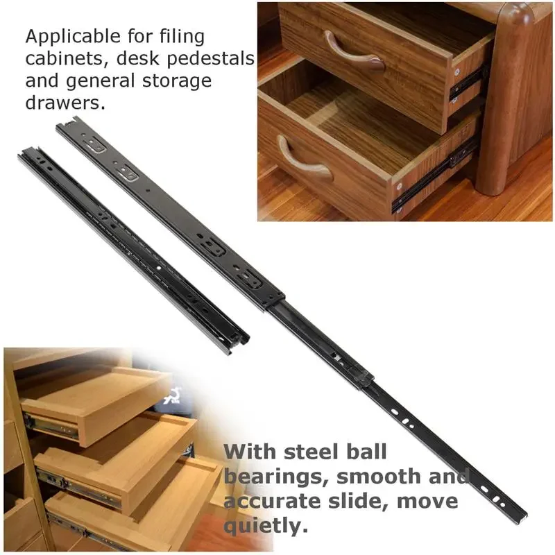 Description Picture 4 of item3 Section Soft Close Ball Bearing Drawer Slides Full Extension Side Mount Runner Damping Buffer Cabinet Rails 11/13/15inches