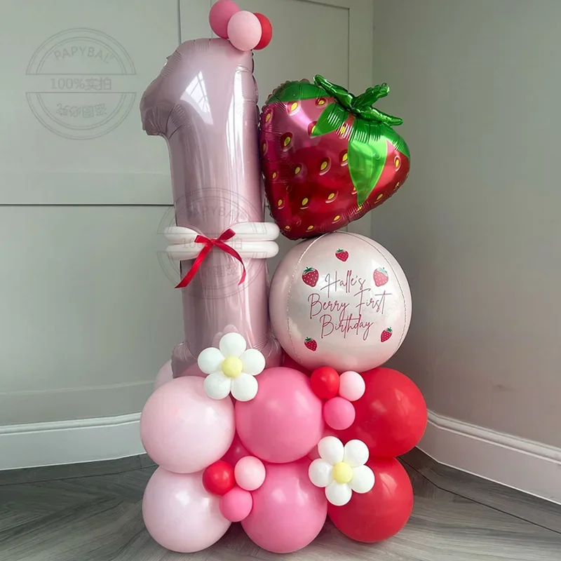 49 stücke Obst Erdbeere Ballon Spalte Set Mädchen Prinzessin Geburtstag Bunte Baby Dusche Geschlecht Offenbaren Party Dekore Hochzeit Globos