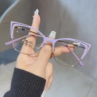 Anti Blue Light Cat Eye Myopia Glasses Women Brand Designer Spring Hinge Pink Eyeglasses Metal Frame Fashion Nearsighted Glasses 2