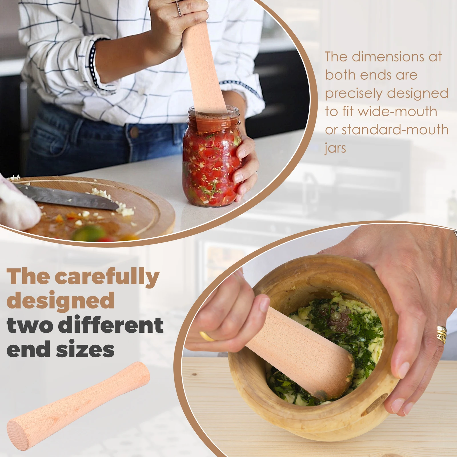 12 Inch Kimchee Pounder Tamper Wood Vegetable Fermentation Tamper Wooden Pickle Pounder Sauerkraut Pounder Rod for Fermentation