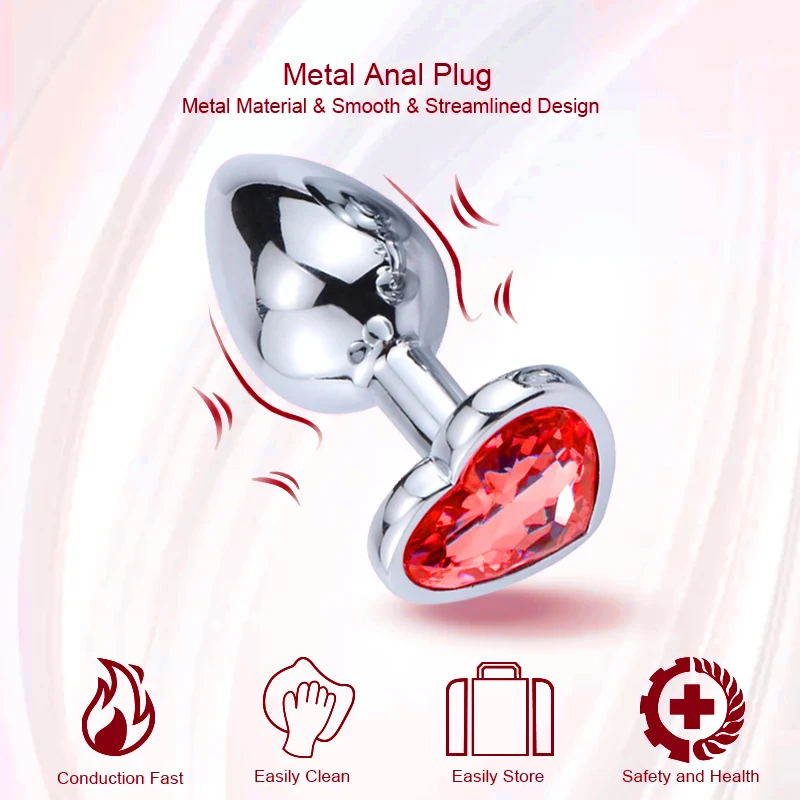 Anal Plug 3 Sizes Heart Metal Crystal For Women Removable Stainless Steel Butt Men Stimulator Sex Toys Dildo