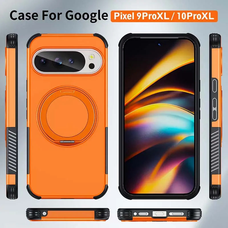 Shock Resistant Phone Case with 360-Degree Rotating Bracket and Wireless Charging Support