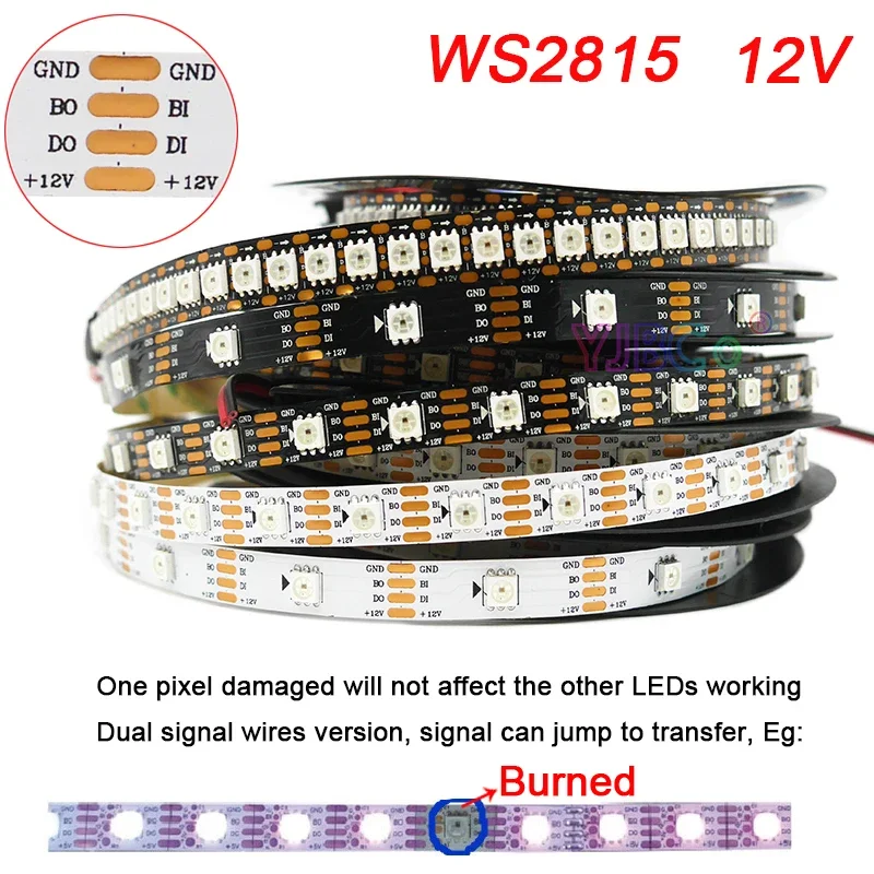 

1~5m 12V WS2815 5050 RGB LED Strip addressable pixel full Color Light Tape 30/60/74/96/144 leds/m WS2811 IC Magic bar IP30/65/67