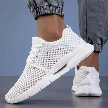 2025 Scarpe da uomo nuove da uomo in maglia bianca traspirante estiva leggera da escursionismo comode scarpe casual da guida senza lacci nere Mascus 1