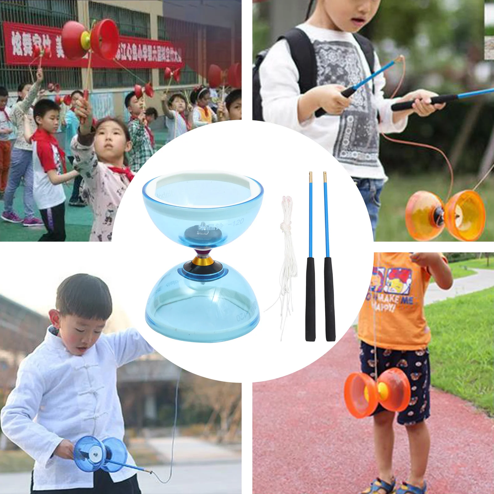 1 Set Chinese Yo-yo Juggling Toy Crystal Diabolo Plaything with Sticks and String
