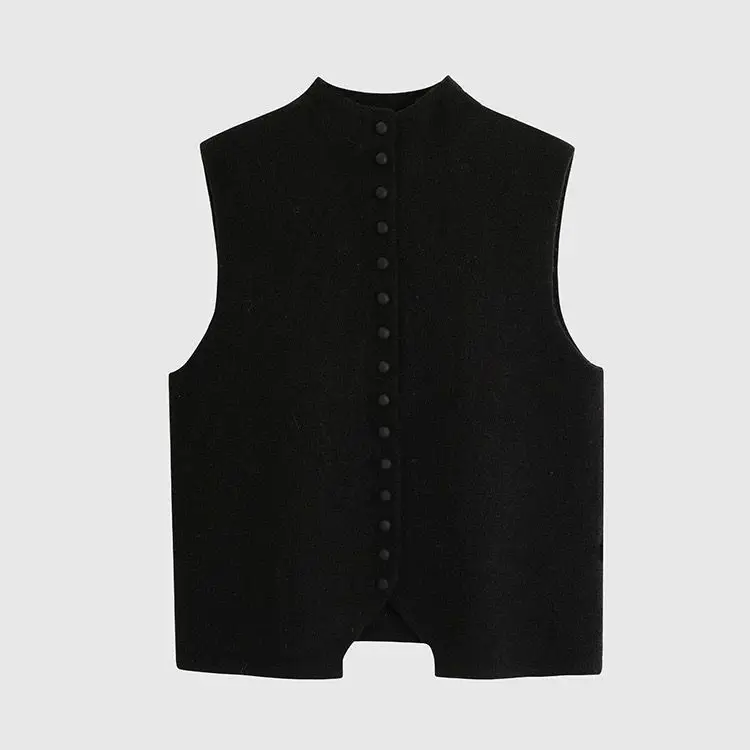 Elegant Sleeveless Sweater Knit Single Breasted Button Waistcoat Casual Streetwear Knitwears Tank Ladies irregular Sweater Vest