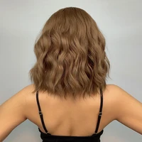 Perruques synthétiques courtes ondulées en cuivre marron miel avec frange, perruque de Cosplay Lolita Bob pour femmes, cheveux Afro naturels quotidiens résistants à la chaleur 5