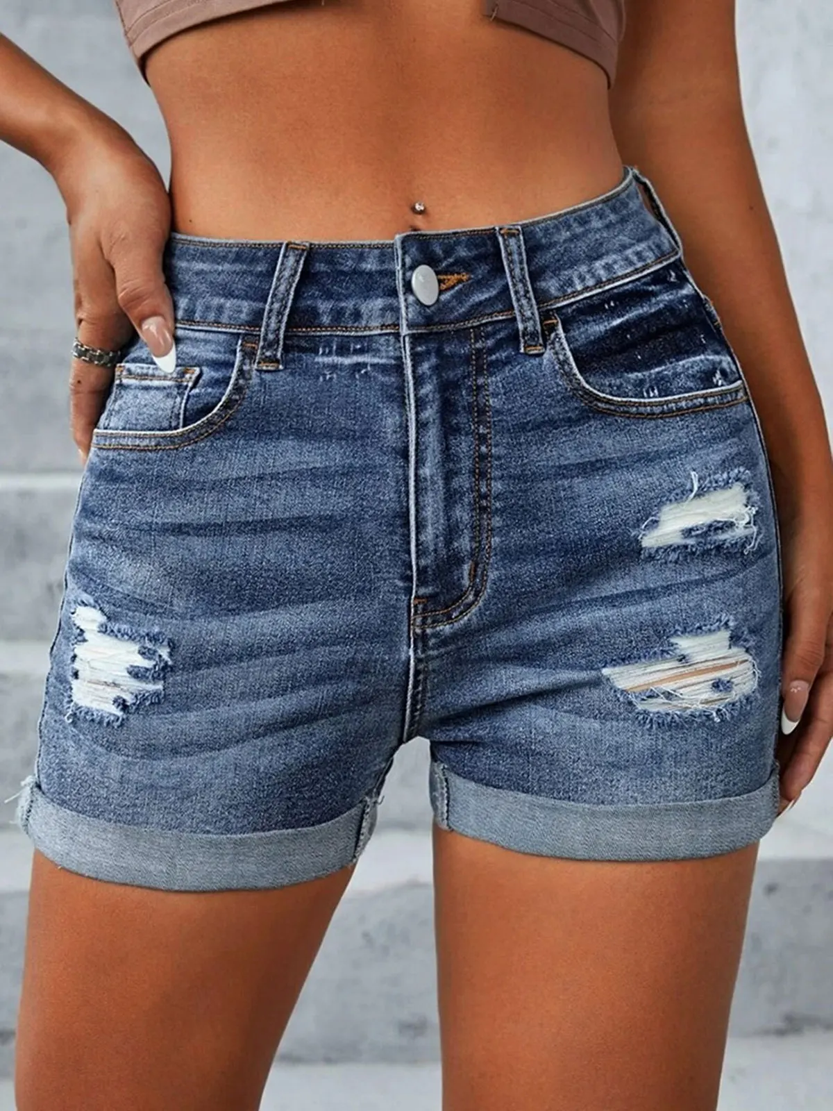 

2023 Ripped Frayed Zipper Pocket Denim Shorts Casual Mid Waist Women jeans Female Street Style Retro Versatile Stylish Pants