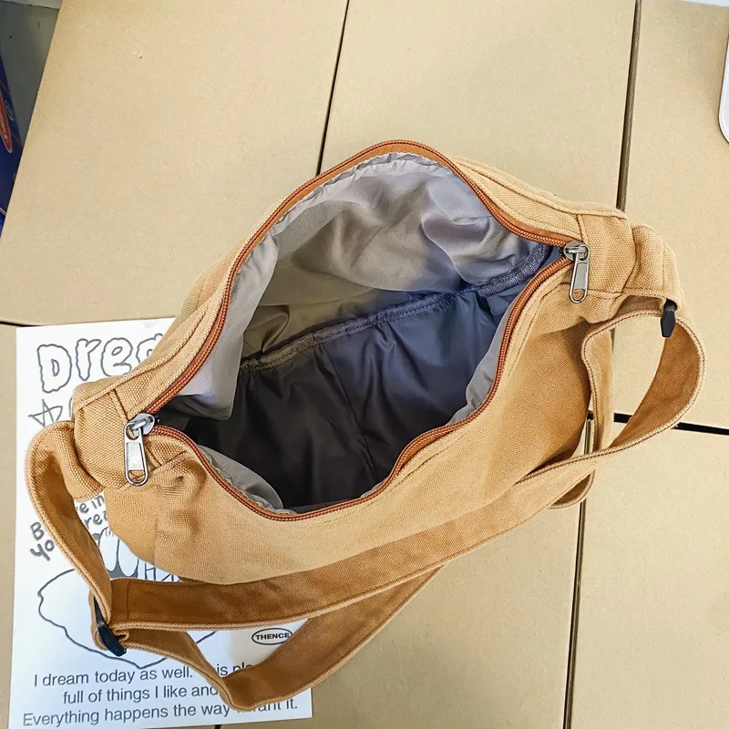 2025 Japan Style Minimalist Canvas Crossbody Bag, Large Capacity Lightweight Dumpling Shoulder Purse for Travel Solid Color