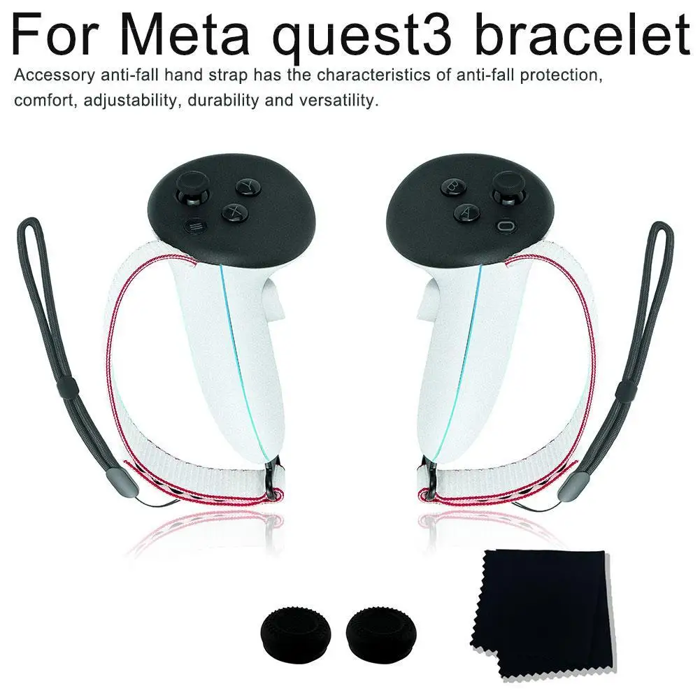 

Подходит для браслета Meta Quest 3 с защитой от падения, регулируемый ремешок для костяшек, контроллер, ручки, фиксирующая лента, аксессуары виртуальной реальности