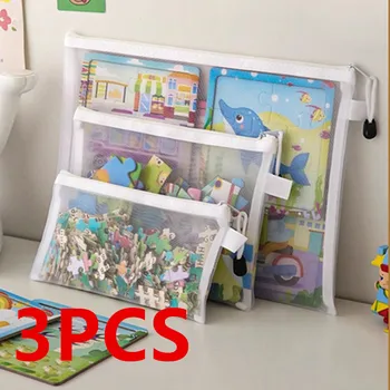 Borsa portadocumenti con cerniera in rete borsa portaoggetti per giocattoli borsa per sub-pacchetto puzzle con cerniera per bambini scatola portaoggetti con finitura trasparente 1