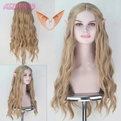 70cm Long Galadriel Wig With Ears Women Girl Role Play Blonde Wavy Hair Elf Queen Cate Blanchett Fancy Wigs + wig cap